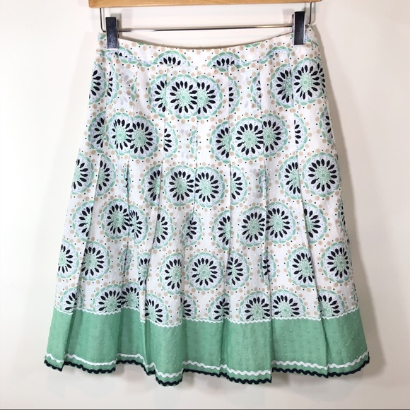 LOFT Dresses & Skirts - Loft Print Skirt Pleated Cotton Mint Navy White 2p
